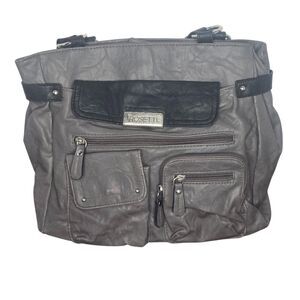 Rosetti Two Tone‎ Steel Gray & Black Double Handle Handbag Smooth Faux Leather